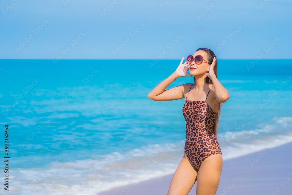 Portrait beautiful young asian woman relax smile leisure around sea beach ocean Portrait beautiful young asian woman relax smile leisure around sea beach ocean