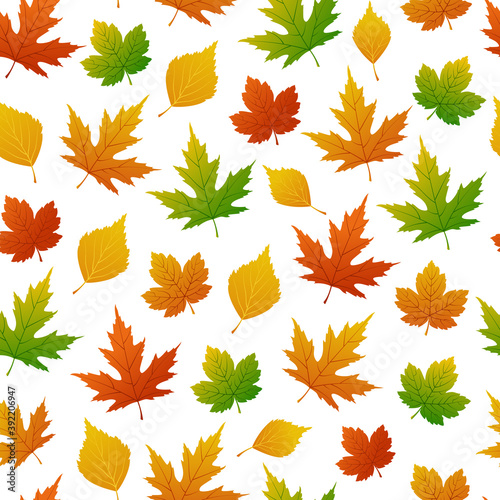 Autumn leaves seamless pattern illustration. 