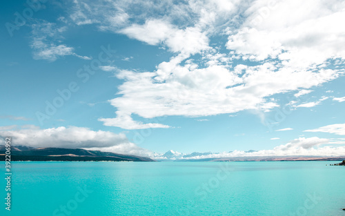 Pukaki Lake and Mount Cook in New Zealand.