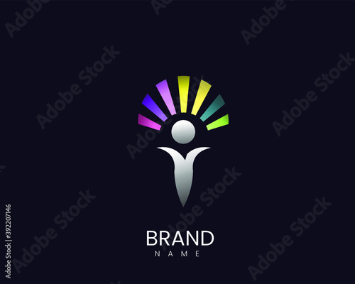 Modern creative people logo design unity symbol connection social teamwork person` creativity mind growth modern environment idea support friends