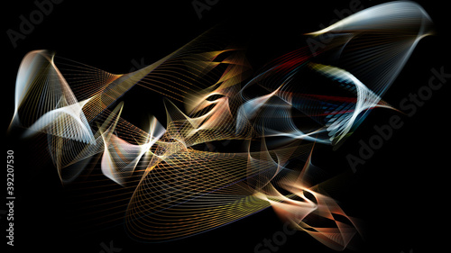 Abstract fractal background with space.Vector design with colorful and continuous shapes floating on a black background