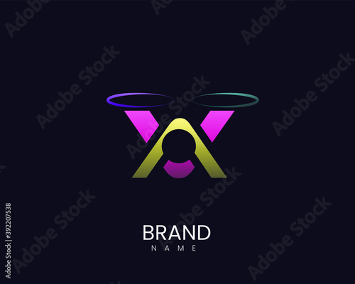 Creative drone logo design digital spy flight camera modern air fly innovation technology symbol art photography wireless remote equipment multicopter navigation 