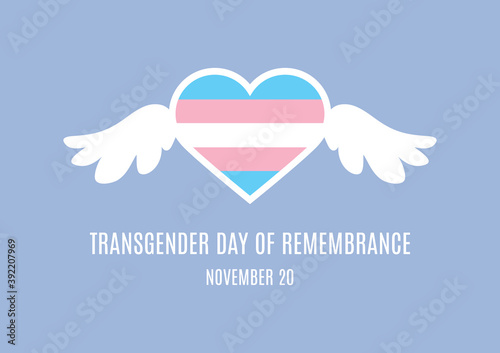Transgender Day of Remembrance vector. Transgender flag in heart shape vector. Heart shape with wings icon. Heart for victims of transphobia vector. Transgender Day of Remembrance Poster, November 20