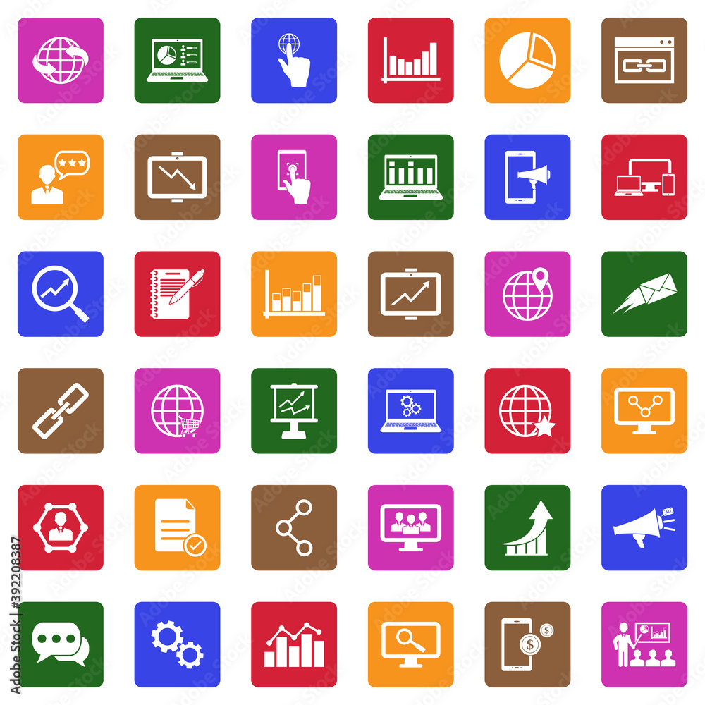 Internet Marketing Icons. White Flat Design In Square. Vector Illustration. Internet Marketing Icons. White Flat Design In Square. Vector Illustration.