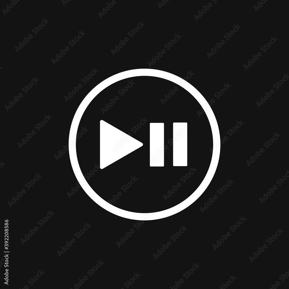 White play pause button, flat design style White play pause button, flat design style