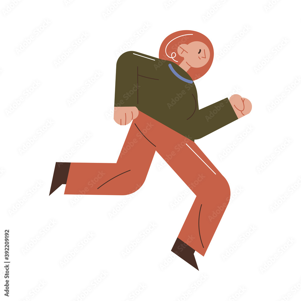 Young active woman in casual clothing running and trying to win in competition Young active woman in casual clothing running and trying to win in competition
