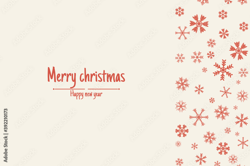 Christmas background, red snowflakes decoration on soft tones, complete with Christmas and Happy New Year greeting cards.