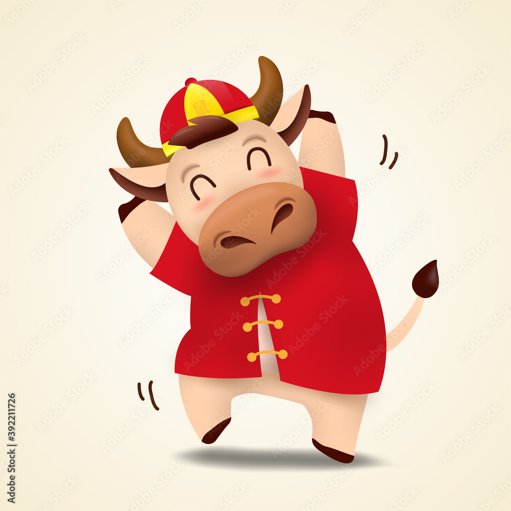 Happy Chinese new year 2021 Ox zodiac. Cute cow character in red costume. Happy Chinese new year 2021 Ox zodiac. Cute cow character in red costume.