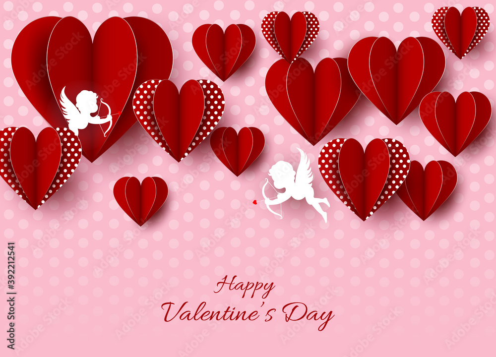 Valentine's day abstract background with cut paper hearts