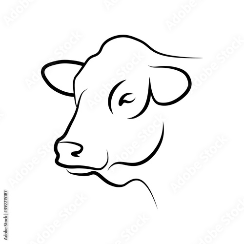 Cow head black line sketch isolated on white background. Vector illustration