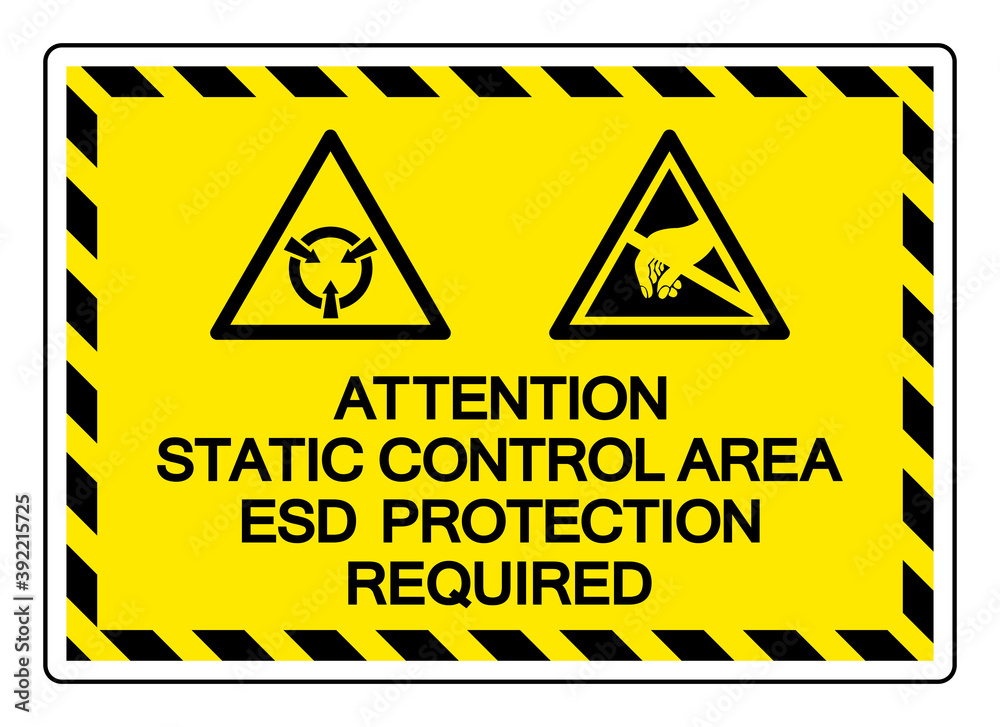 Attention Static Control Area ESD Protection Required Symbol Sign, Vector Illustration, Isolated On White Background Label .EPS10