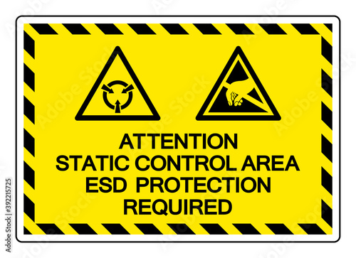 Attention Static Control Area ESD Protection Required Symbol Sign, Vector Illustration, Isolated On White Background Label .EPS10