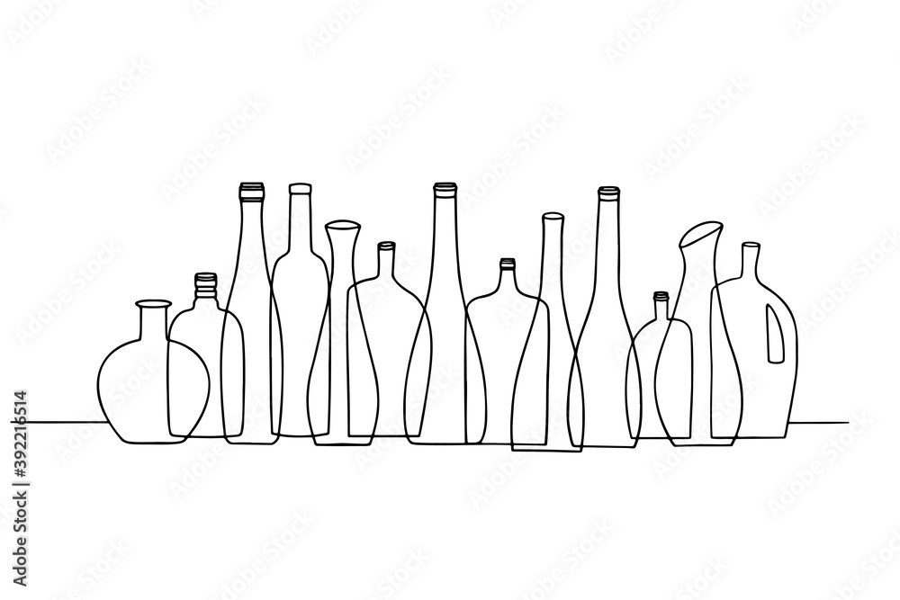 Doodle drawing vector vector of  beverage bottles lined up in a row.