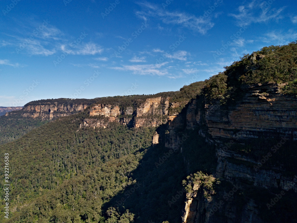 Beautiful view of deep valleys and tall mountains, Wentworth Falls Lookout, Blue Mountain National Park, New South Wales, Australia
