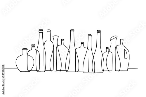 Doodle drawing vector vector of  beverage bottles lined up in a row.