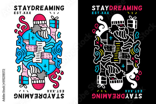 Santa in hype style holding gift. illustration for t shirt, poster, logo, sticker, or apparel merchandise.