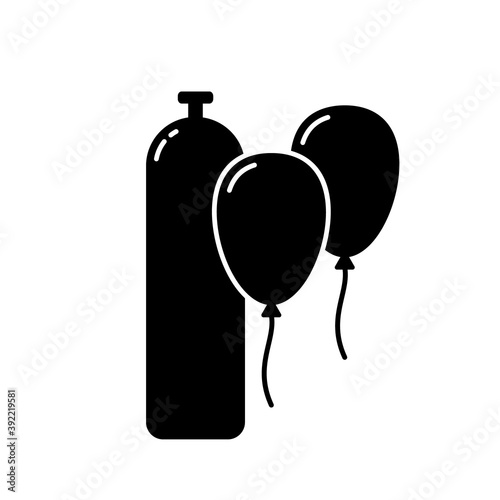 Silhouette Helium gas tank. Outline icon of cylinder for balloon party. Black simple illustration of gassing equipment. Flat isolated vector pictogram on white background