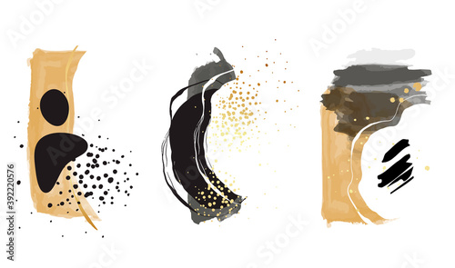 Abstract shapes watercolor Illustration, alcohol acrylic ink flow background. Organic classic set. Warm  earth tone colors graphics.