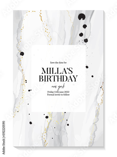 Elegant wedding invitation silver watercolor vector card. Custom Grey abstract background  Holiday design, greeting card, rustic bohemian invite template
