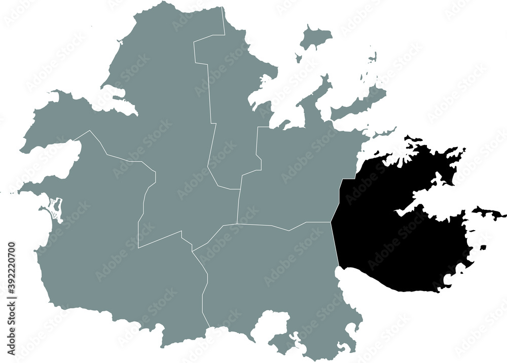 Black location map of Saint Philip parish inside the gray map of the island of Antigua
