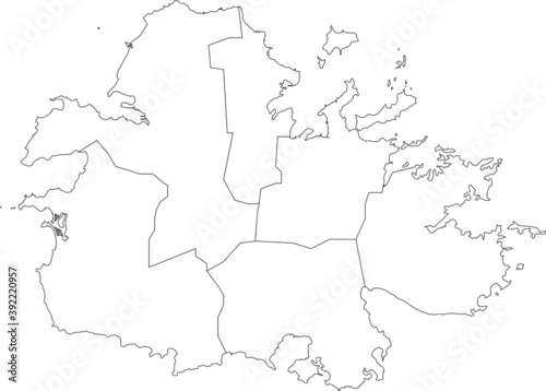 White vector map of the island of Antigua with black borders of it's parishes