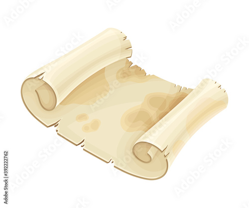 Stained and Aged Papyrus Scroll or Curved Manuscript Vector Illustration