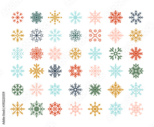 Winter Snowflakes. Christmas Logo. Ice Crystal Winter Symbol. snowflake line icons. Winter decoration. Scandinavian style.