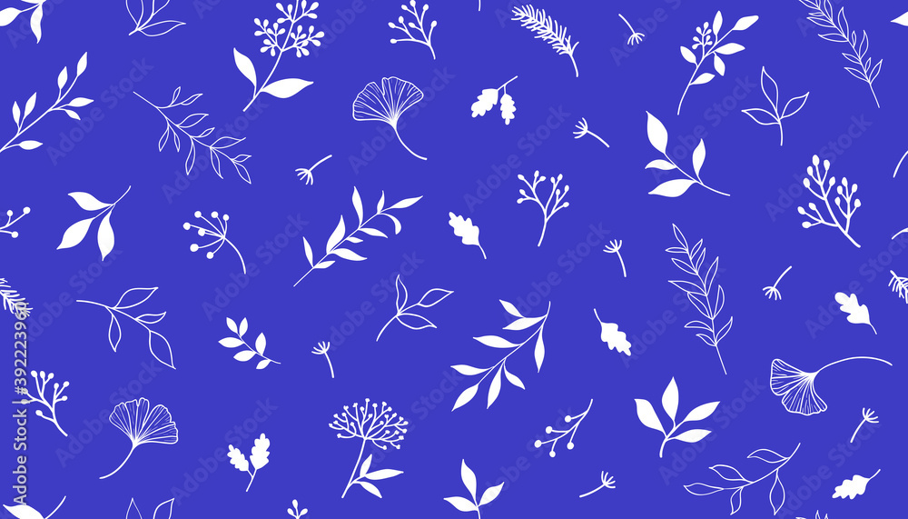 Fototapeta premium Elegant seamless pattern with plants and herbs. Hand drawn vector illustration.