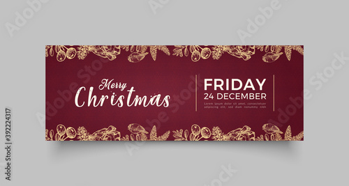 Christmas facebook cover page timeline web ad banner template. Horizontal christmas poster, greeting cards, headers, website
