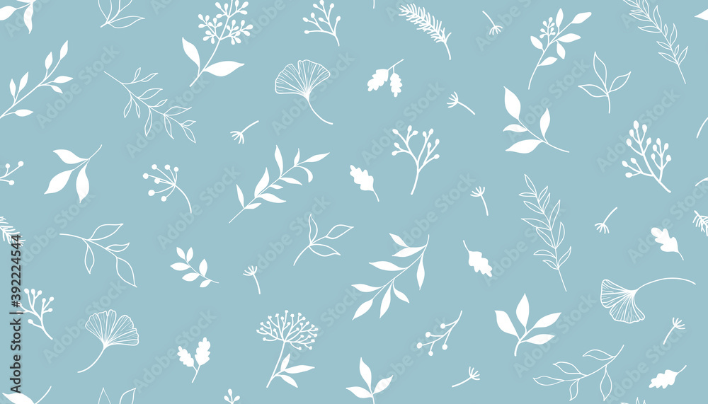 Elegant seamless pattern with plants and herbs. Hand drawn vector illustration.