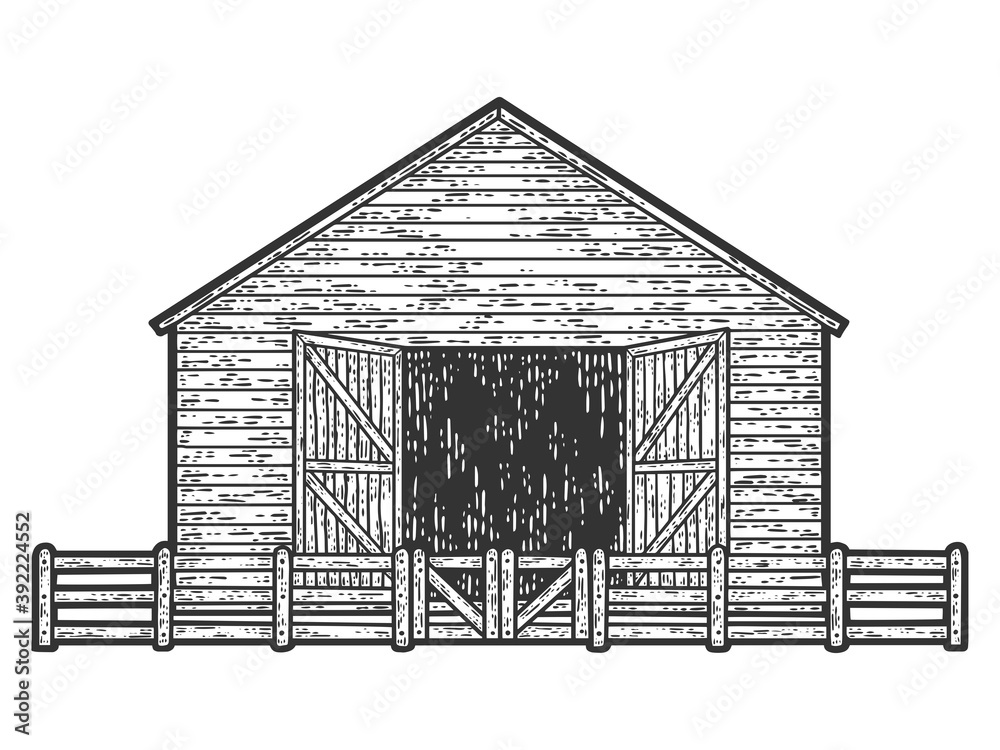 Sheepfold, barn for farm animals. Engraving raster illustration. Sketch  scratch board imitation. Stock Illustration | Adobe Stock