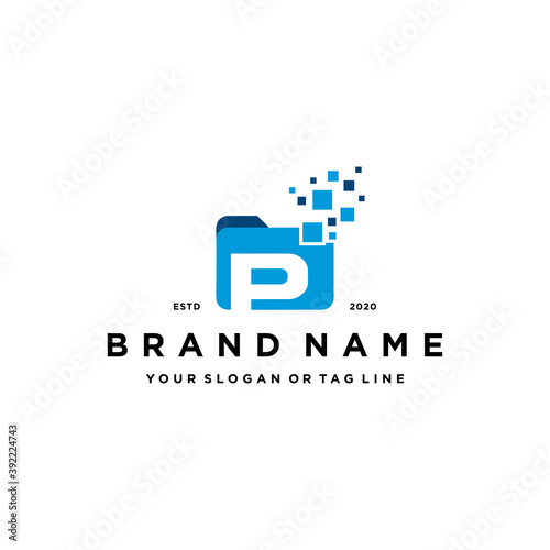 letter P file folder logo design vector