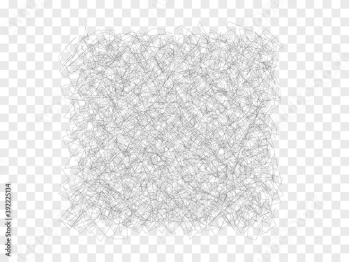 Chaotic, disorderly thin pencil lines. A scribble vector object on an isolated transparent background.