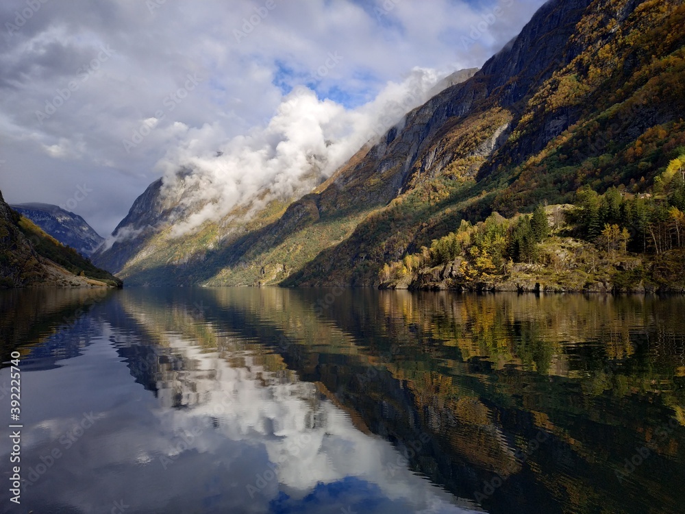 View on the fjord near Njardarheimr Norway at autumn