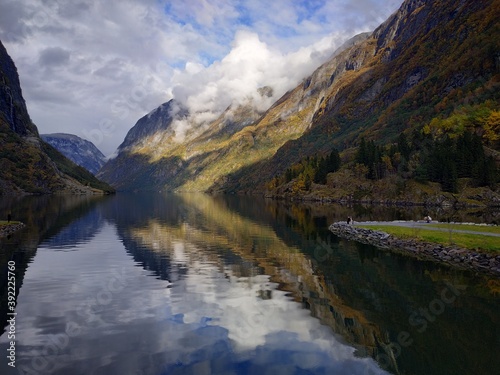 Fototapeta Naklejka Na Ścianę i Meble -  View on the fjord near Njardarheimr Norway at autumn