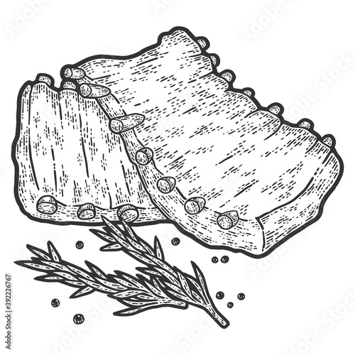 Ribs meat. Engraving vector illustration. Sketch scratch board imitation.