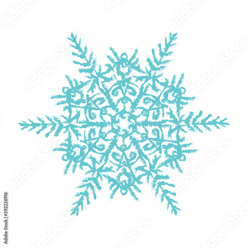 Vector hand drawn light blue snowflake isolated on white background