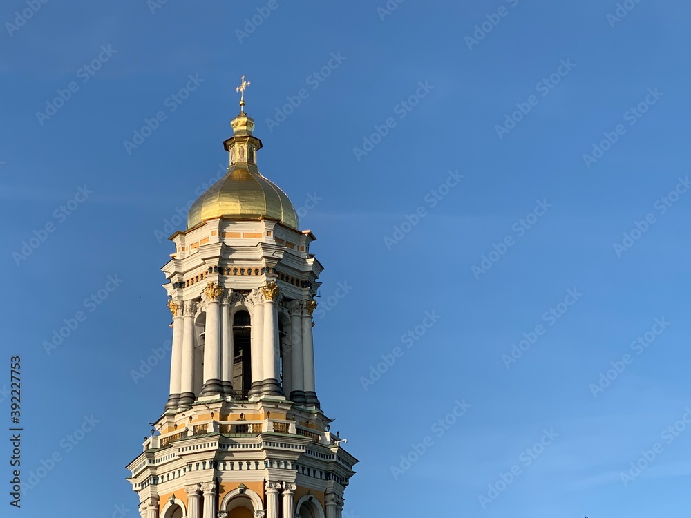 Domes of an old church. The roof of the cult building. Dome of a medieval temple. Concept: religion, temples.