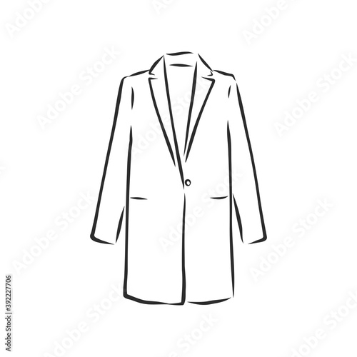 Women's coat, Fashion flat sketch. Technical drawing women's coat, vector sketch illustration