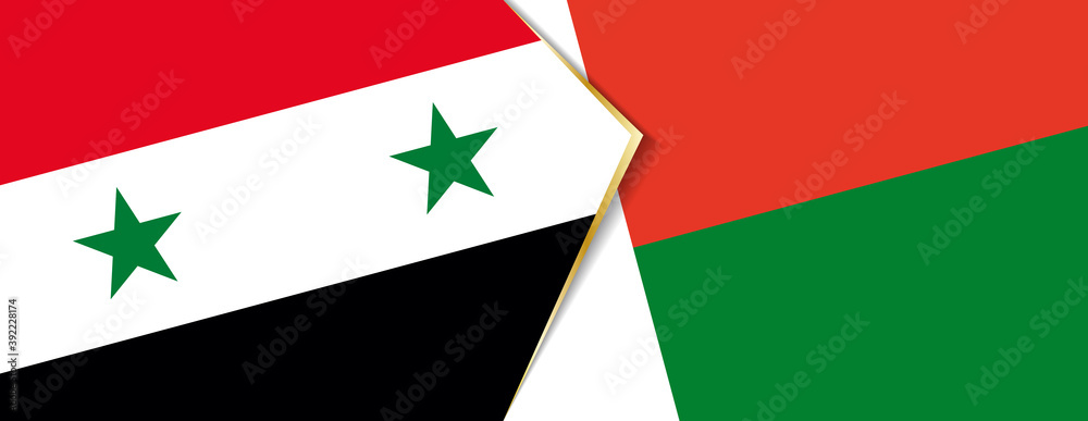Syria and Madagascar flags, two vector flags. Syria and Madagascar flags, two vector flags.