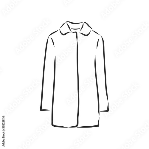 Women's coat, Fashion flat sketch. Technical drawing women's coat, vector sketch illustration