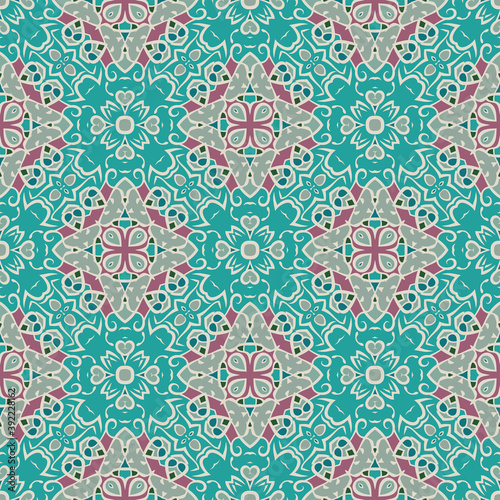 Creative color abstract geometric pattern in gray pink green blue, vector seamless, can be used for printing onto fabric, interior, design, textile, rug, carpet, pillows, tiles.