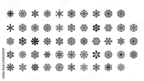 Set Black Colleciton Line Snowflake Doodle Winter Decoration Elements Vector Design Style