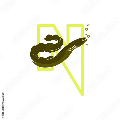 river eels with letter N LOGO, smart icons for your company, vector illustrations