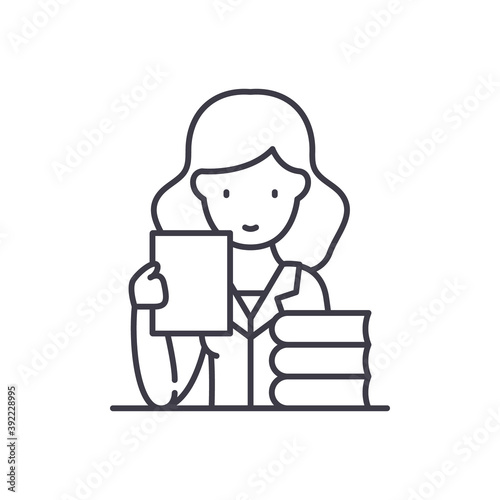 Bookseller icon, linear isolated illustration, thin line vector, web design sign, outline concept symbol with editable stroke on white background.