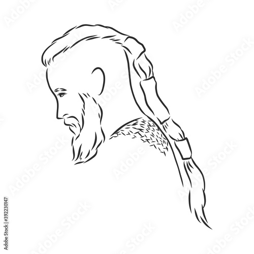 Viking. Hand drawn of a viking in a helmet. Sketch of viking head Vector artwork. Viking vector sketch illustration
