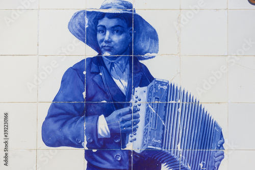 azulejos tiles panels that cover the Market reflects the activities of the market and the countryside in Vila Franca de Xira, portugal