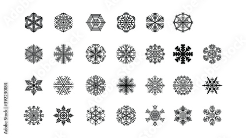 Set Black Colleciton Line Snowflake Doodle Winter Decoration Elements Vector Design Style