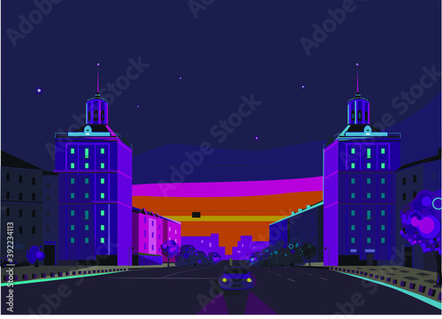 City landscape. Night city before dawn. The idea of ​​a poster for the design of sites or interiors.