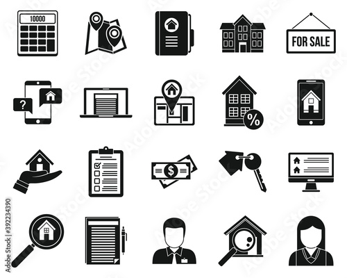 City realtor icons set. Simple set of city realtor vector icons for web design on white background